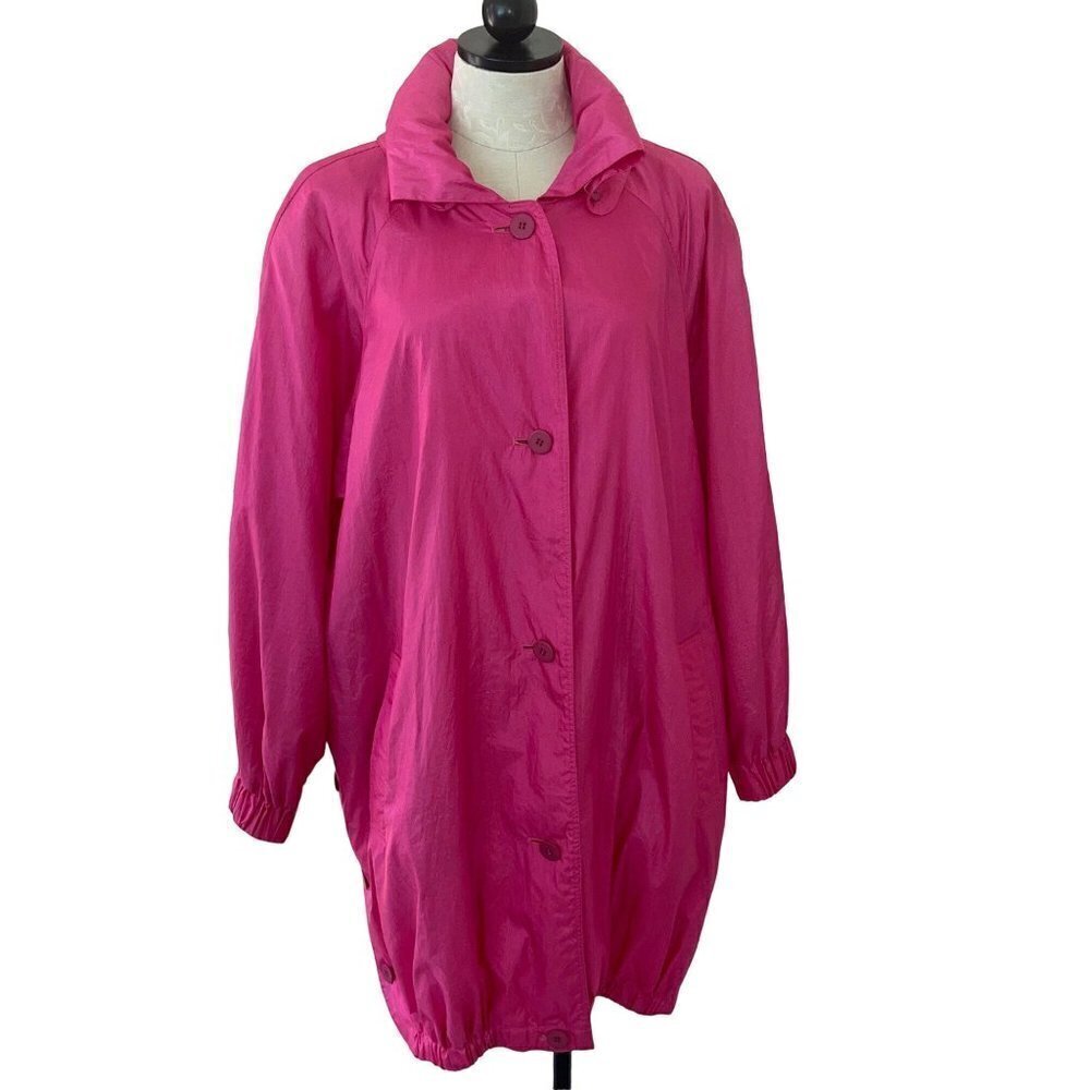 Sanyo Carol Cohen Womens Rain Coat Wind Breaker Size Large Vintage Hot Pink